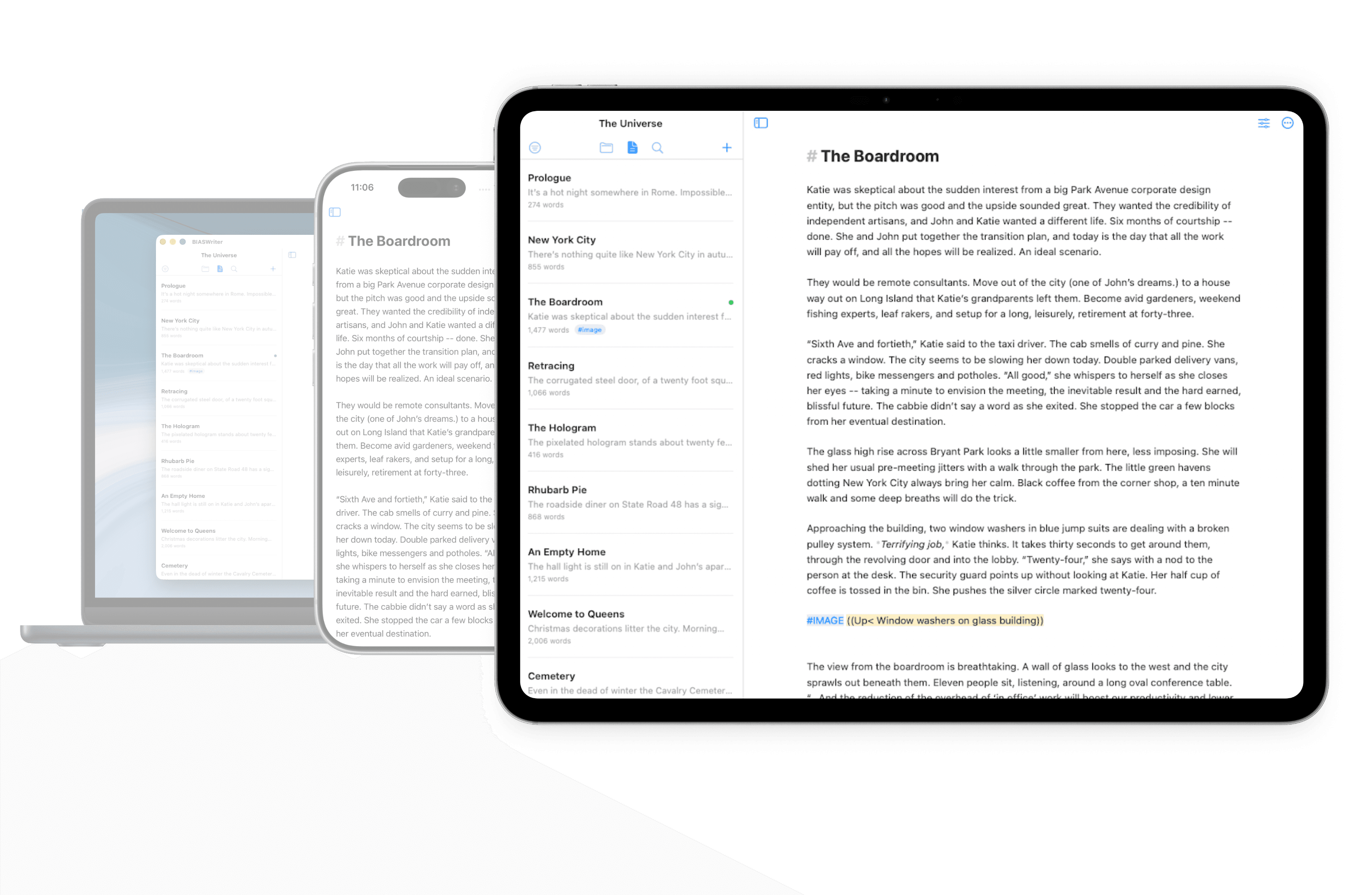 BIAS Writer on Mac, iPad, and iPhone